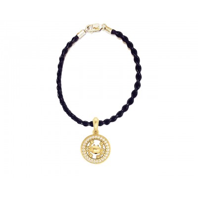 Cancer Charm in 14K Gold Studded with Diamonds with leather cord